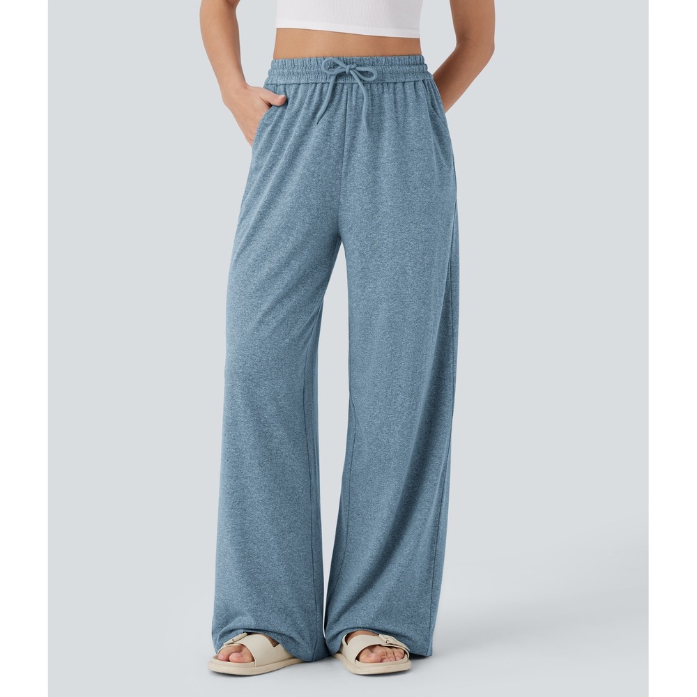 Halara Women's XS Azure Blue High Waisted Drawstring Wide Leg Casual Pants